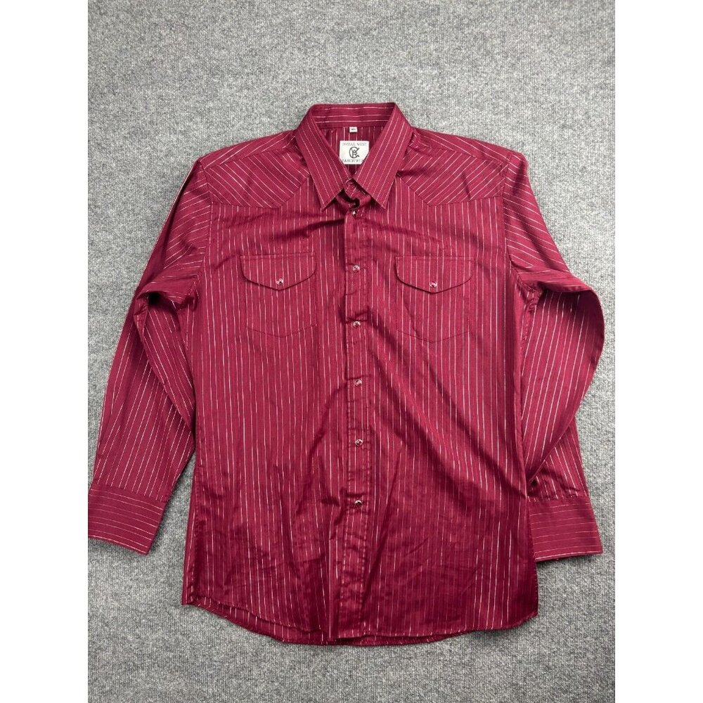VNTG Coral West Ranchwear Western Shirt Men's XL Red Metallic Striped Pearl Snap